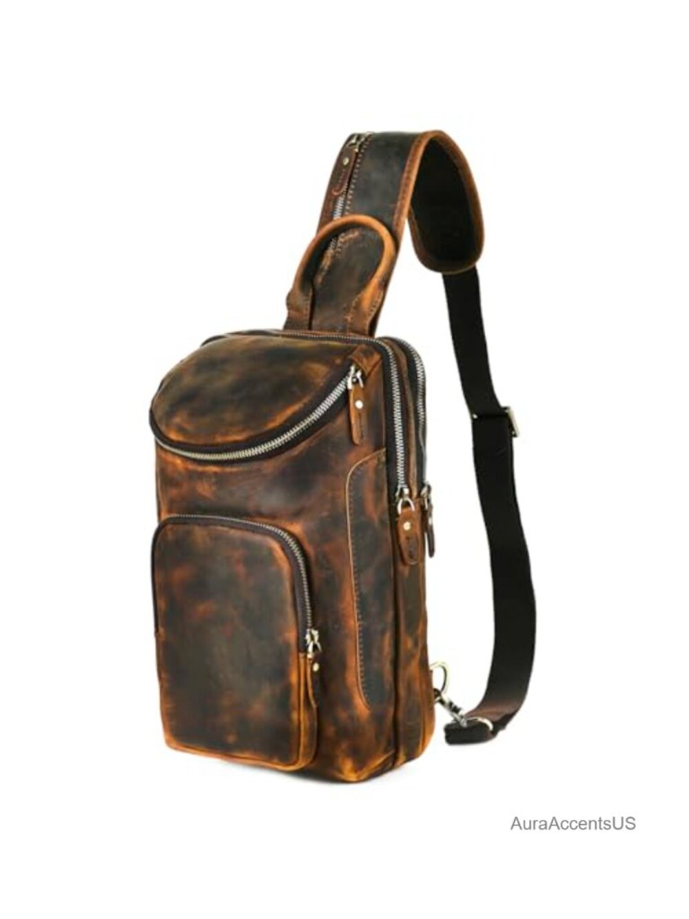 Crazy Horse Leather Crossbody Sling Chest Bag Travel One Shoulder Daypack